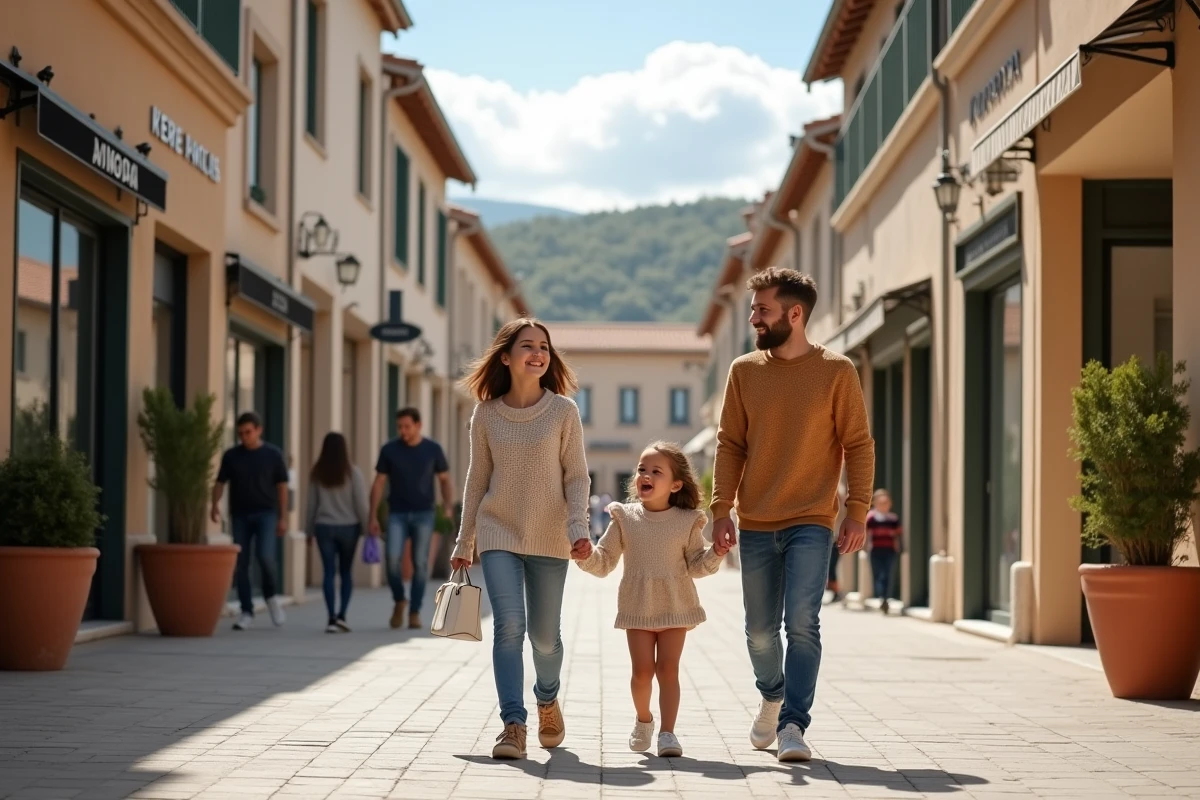 Famille avec enfants se promenant dans le Village des Marques Miramas
