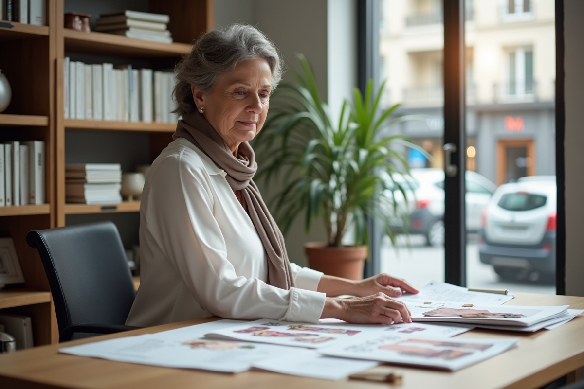 Femme rédactrice de mode examine un mood board moderne