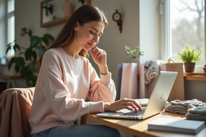 Jeune femme stylée naviguant sur un ordinateur portable pour la mode