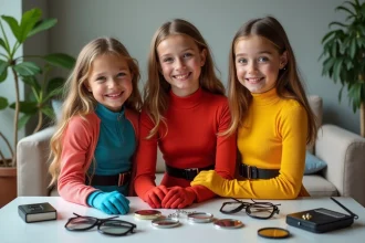 Trois adolescentes déguisées en Totally Spies autour d un tableau de gadgets