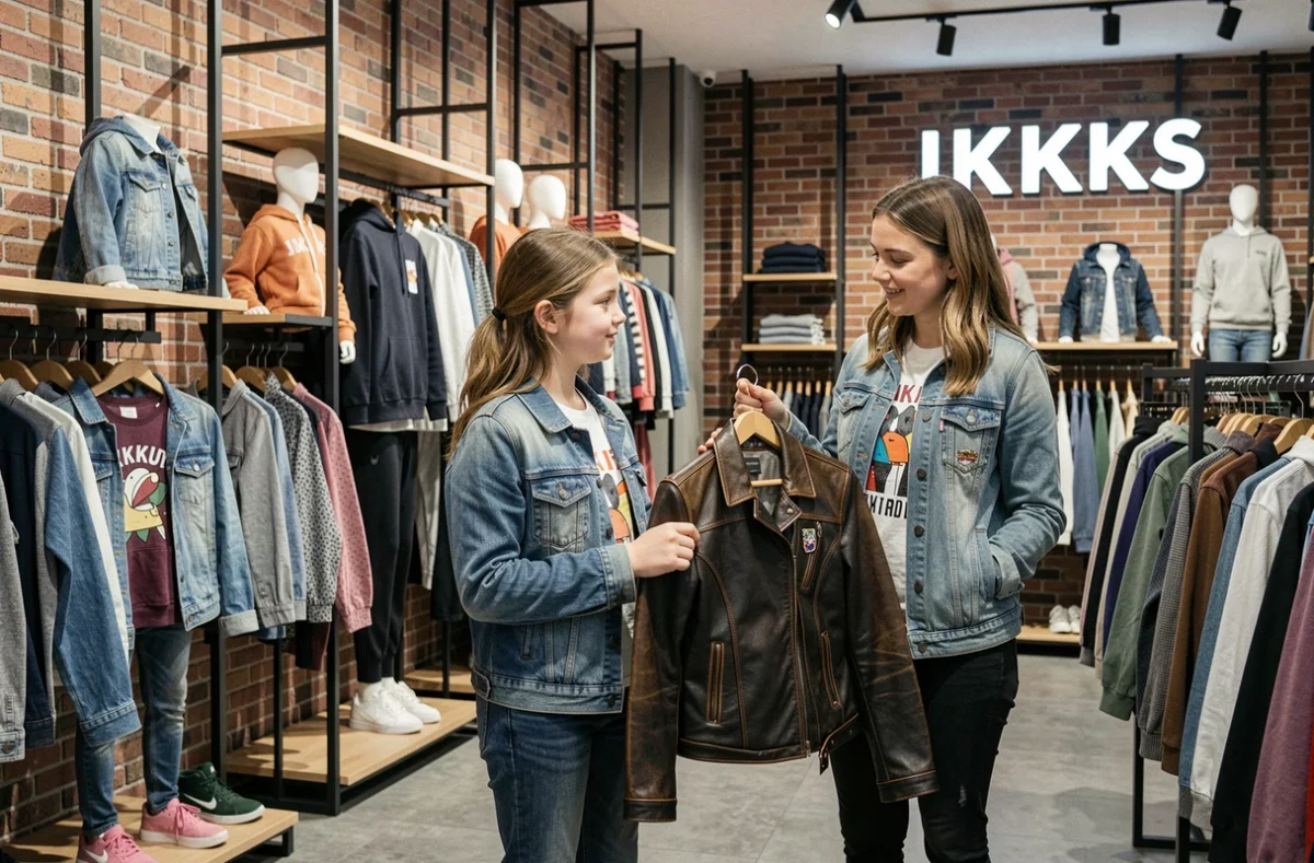 L'intérieur de la boutique IKKS Junior à Angers avec ses collections mode pour adolescents sur des présentoirs design