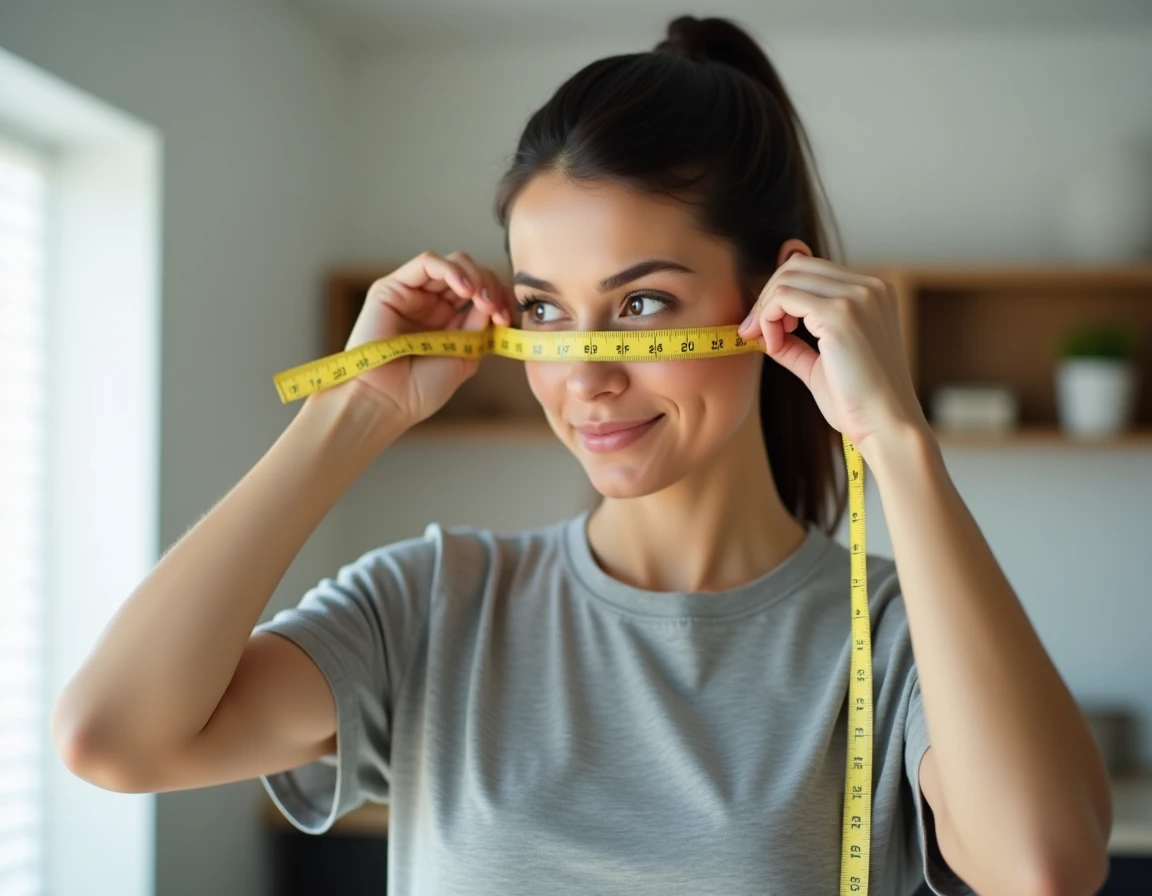 Femme mesurant son tour de tête avec un mètre ruban souple pour déterminer sa taille de casquette
