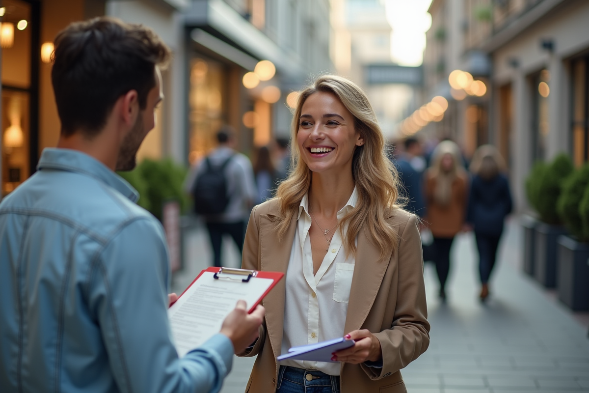 Femme et représentant signant un contrat en extérieur